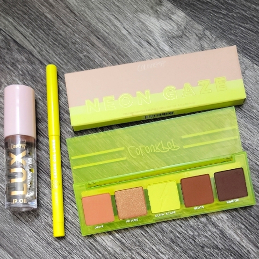 ColourPop Neon Gaze Eyeshadow Palette - Cream GEL LINER & Lux Lip oil